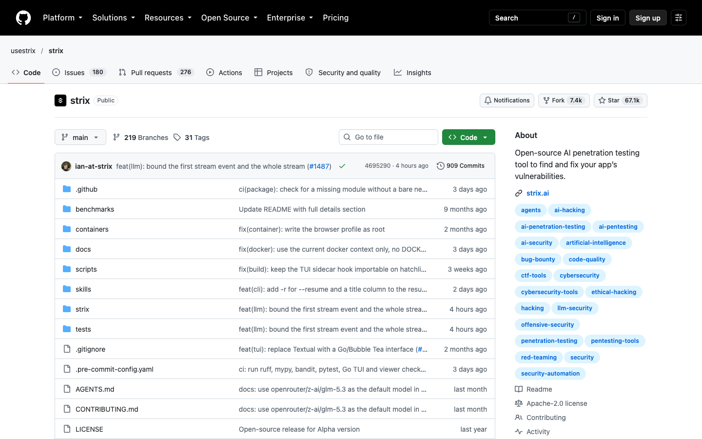 Strix autonomous AI penetration testing agent on GitHub