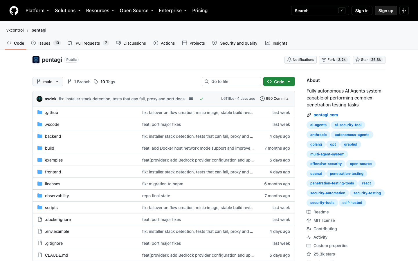 PentAGI autonomous multi-agent penetration testing platform